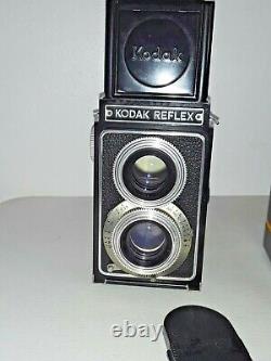 1946 Kodak Reflex 620 film TLR camera with case, lens cap/cover, box, Instructions