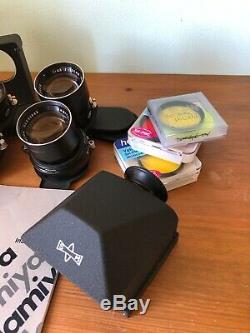 Mamiya C330f camera with 80mm, 55mm, 135mm lens, Prism finder & Instruction Book