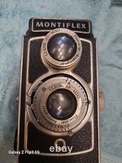 Rare Montiflex TLR 120 Film Camera with Pluscanar 75mm F3.5 Lens and case Untested